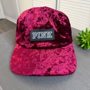 Victoria’s Secret Pink Velvet Velour Red Burgundy Baseball Cap Hat